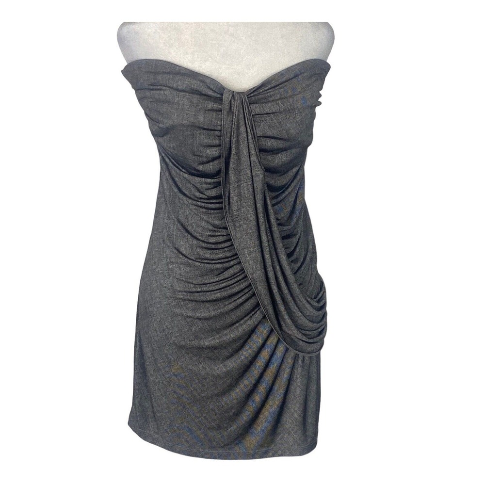 Do & Be Dress Womens Large Gray Strapless Draped Ruched Back Cutout Mini